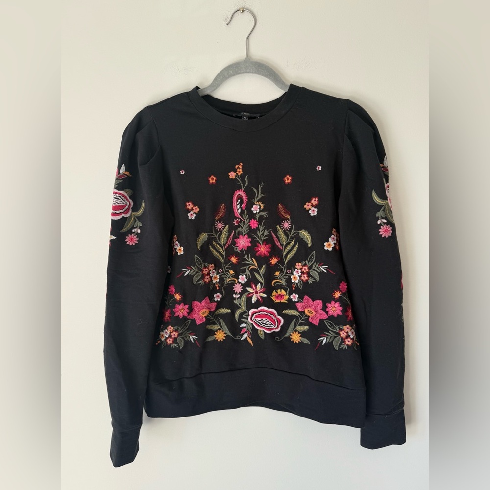 Drew Black Floral Embroidered Sweatshirt